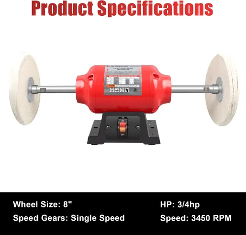 Miniatura 7 de BLACKCUBE Motor Pulidor de Banco con Ruedas de Pulido Dobles de 8 Pulgadas, Máquina Pulidora de Sobremesa para Joyería, Metal, Madera, Plástico