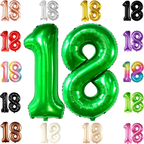 Miniatura 18 de KatchOn, Globo negro del número 18, gigante, 40 pulgadas, globo 18 para decoraciones de cumpleaños de 18 años para niños y niñas, decoraciones