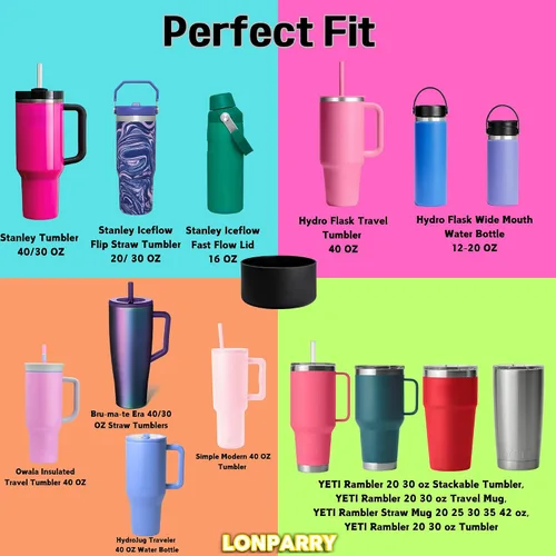 Miniatura 4 de LONPARRY Paquete de 4 fundas para botas Stanley Tumbler 40 30 oz Protector de fondo para Stanley Cup Quencher H2.0 Funda de silicona Stanley IceFlow