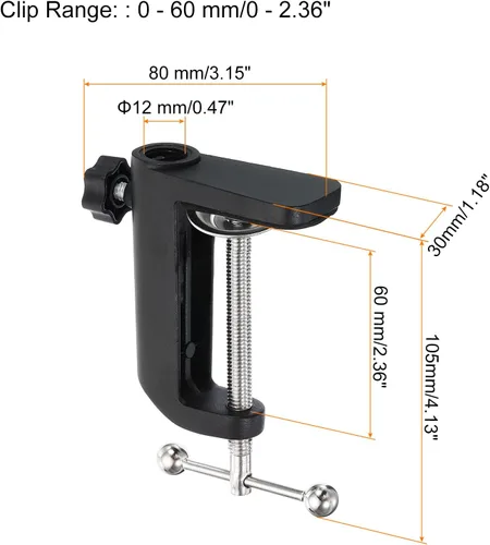 Miniatura 2 de PATIKIL Abrazadera de escritorio de 0.49 pulgadas de diámetro del orificio, soporte universal ajustable con abrazadera en C para micrófono, brazo