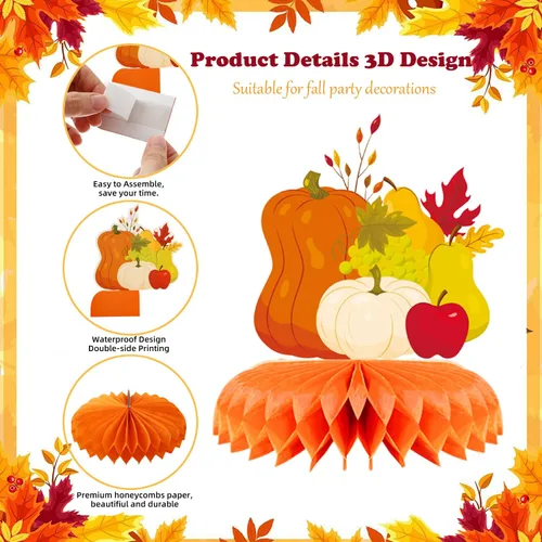 Miniatura 40 de 9 piezas de decoración de centro de mesa de otoño, decoración de mesa para fiesta de otoño, centro de mesa de Acción de Gracias, centro de mesa