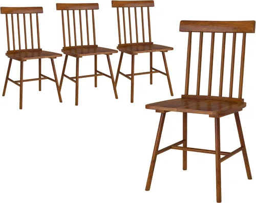 HOMCOM Juego de 4 sillas de comedor Windsor, sillas de cocina de madera estilo granja con estructura de madera de goma y respaldo de aspas para Negro