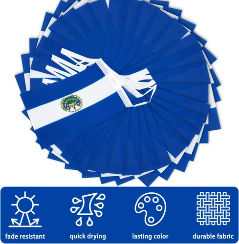 Miniatura 4 de Bandera de cuerda de El Salvador, pequeña bandera de mini banderines salvadoreños, decoración nacional del país para escuela, fiesta, eventos