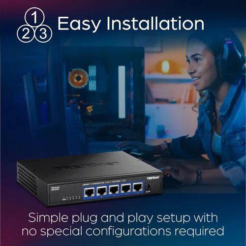 Miniatura 4 de TRENDnet Switch 10G de 5 puertos, TEG-S750, 5 puertos RJ-45 de 10G, capacidad de conmutación de 100 Gbps, soporta conexiones 2.5G y 5G-Base-T