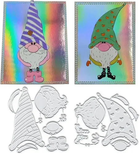 Plantillas de plantillas de metal para decoración de tarjetas y álbumes de recortes, 2 unidades de gnomos de Navidad 2 enanos