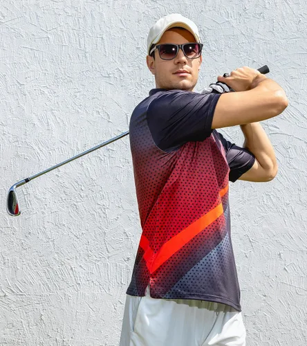 Miniatura 2 de uideazone Camisa de golf para hombre, de ajuste seco, atlética, absorbe la humedad, rendimiento con impresión 3D, manga corta