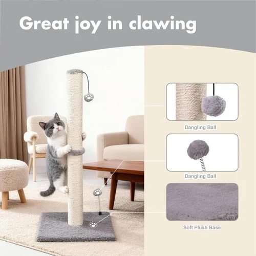 Miniatura 2 de MECOOL Poste rascador para gatos de 34 pulgadas de alto, rascador de sisal, árboles con bola colgante para gatos de interior, gris