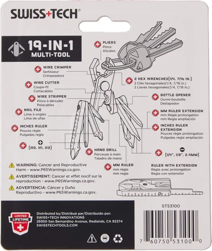 Miniatura 3 de SWISS+TECH ST53100 - Llavero de acero inoxidable 19 en 1, multiherramienta, acabado pulido (paquete individual)