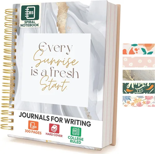 Miniatura 16 de Cuaderno de espiral de tapa dura, 10.25" x 7.25", 300 páginas, gran cuaderno universitario con rayas para mujeres, ideal para escritura, diario, New