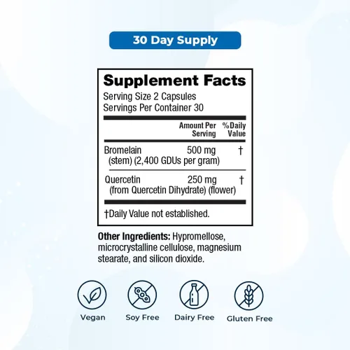 Miniatura 5 de VitaMedica Suplemento de bromelina y quercetina - 500 mg de bromelina 250 mg de quercetina - 2400 GDU para inmunidad, apoyo articular, inflamación
