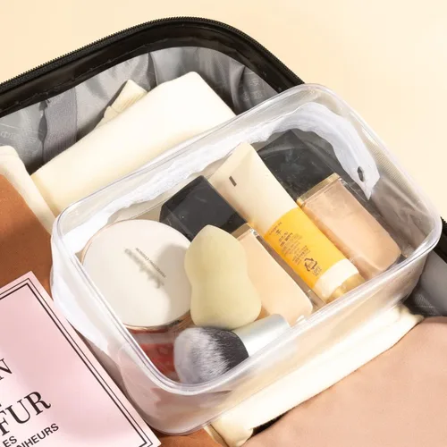 Miniatura 7 de Paquete de 5 bolsas de aseo de plástico transparente con cremallera aprobadas por la TSA, bolsa portátil para maquillaje y cosméticos para Blanco
