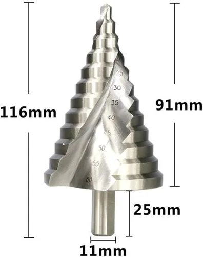 Miniatura 2 de Juego de brocas de paso ranuradas en espiral HSS agujero de titanio para perforación en espiral flauta cobalto cono escalonado, broca de carburo HSS