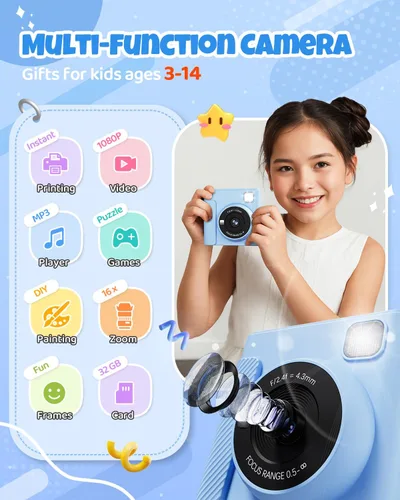 Miniatura 2 de TIATUA Cámara de Impresión Instantánea para Niños, Regalos de Navidad y Cumpleaños para Niñas y Niños, Cámara Digital de Video HD 1080P para Niños