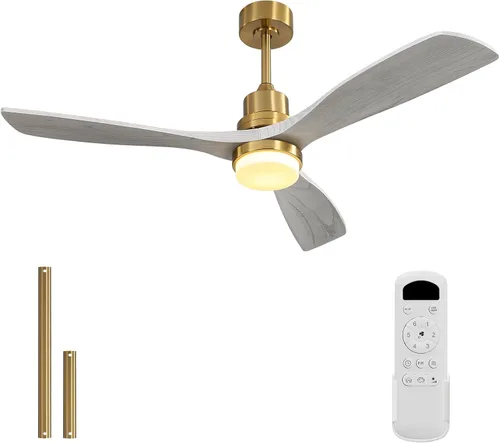 Miniatura 18 de Sofucor - Ventilador de techo de 52 pulgadas sin luces, moderno, de madera maciza, con control remoto, 5000 CFM de alto flujo de aire, motor CC