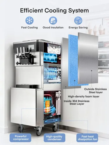 Miniatura 6 de Máquina de helado comercial de 5.8-7.9 galones/h, 3 sabores suaves con tolva de 14 L, máquina de helado de limpieza automática con panel LCD táctil