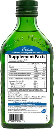 Miniatura 2 de Carlson Aceite de Hígado de Bacalao Noruego Natural, 8.5 fl oz