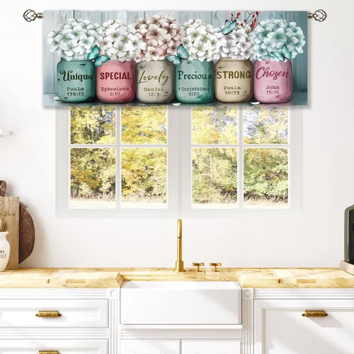 Miniatura 19 de Cortinas de Cocina de Girasol Estilo Granja, Cortinas de Ventana Cortas Pequeñas de Café con Flores Rústicas Florales del Campo, Cortinas de Ventana