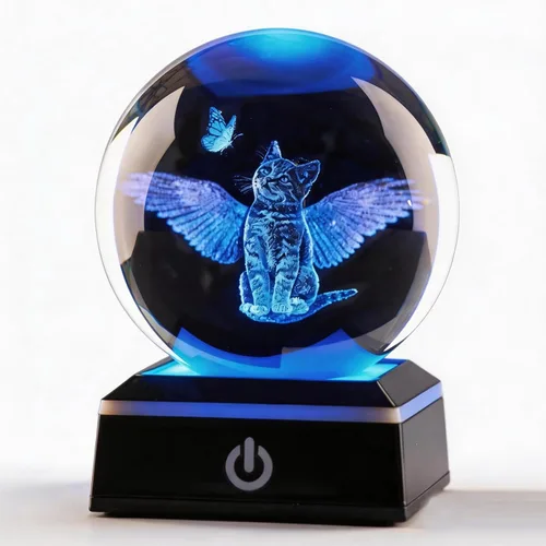 Bola de cristal 3D con forma de gato y luz nocturna, regalos para mujeres, esposa, novia, niños, lámpara de cristal de 3.15 pulgadas, decoración del