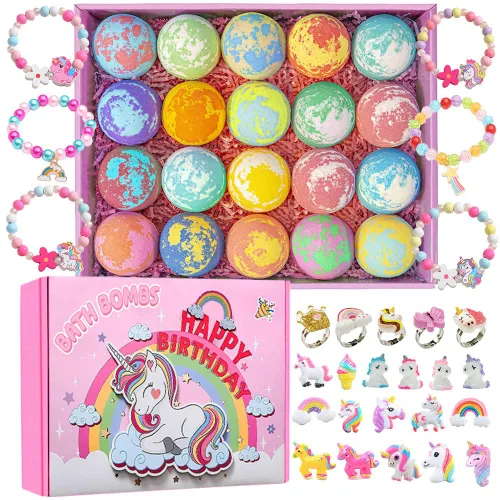 Kims Cosiart Bombas de baño de unicornio para niñas y niños, set de regalo de 20 piezas con bombas de baño hechas a mano para niñas, sorpresa en el