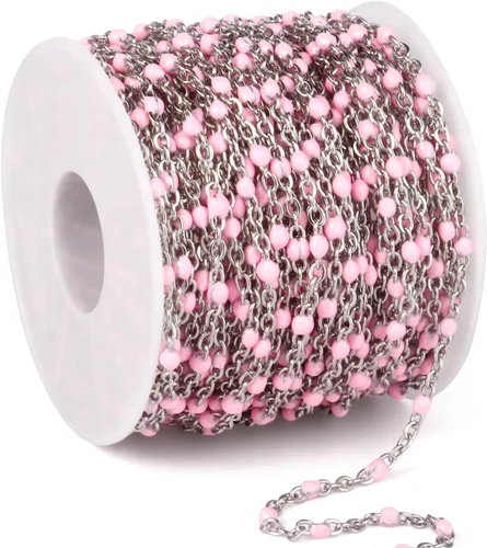 Miniatura 19 de Cadenas de esmalte dorado de 33 pies a granel, 2 mm, chapadas en oro de 18 quilates con PVD, acero inoxidable 304, cadena de eslabones con cuentas
