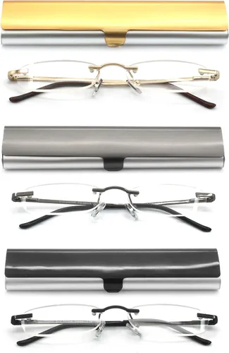 Miniatura 8 de Gafas de lectura sin montura con estuche delgado para hombres y mujeres, negro, dorado y plomizo, azul y rojo Oro