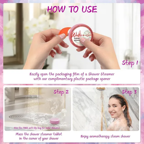 Miniatura 6 de Shower Steamers - Paquete de 8 bombas de ducha de aceites esenciales naturales para cuidado personal, spa en casa, alivio del estrés y relajación