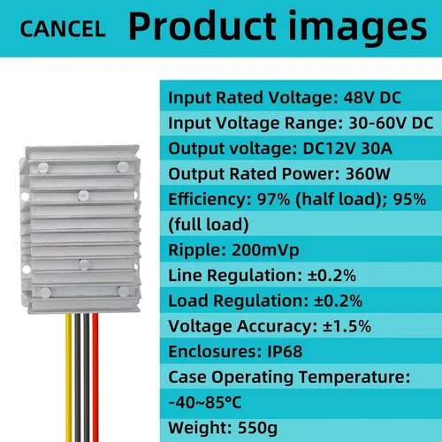 Miniatura 4 de DC 36V/48V Reductor de Voltaje a 12V 30A 360W Convertidor Regulador Módulo de Fuente de Alimentación Buck Transformer, Reductor de Voltaje