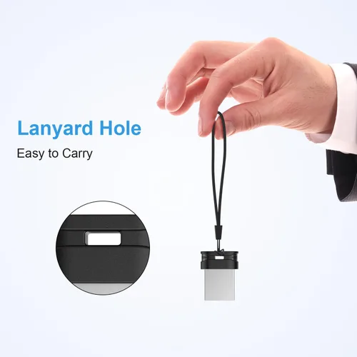 Miniatura 7 de RAOYI Paquete de 5 unidades de 16GB USB 3.0, unidad flash USB mini ultra delgada con cordón - Negro