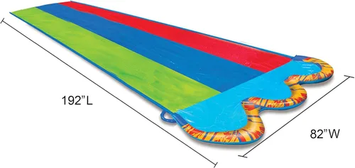 Miniatura 5 de BANZAI Triple Racer Tobogán acuático, longitud: 16 pies, ancho: 82 pulgadas, juguete inflable para salpicaduras de agua para patio trasero