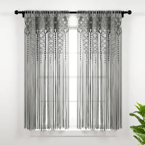Miniatura 15 de Lush Decor Panel de Cortina de Ventana de Algodón Texturizado Boho Macramé, 40" An x 84" L, Blanco - Divisor de Habitación o Decoración de Boda