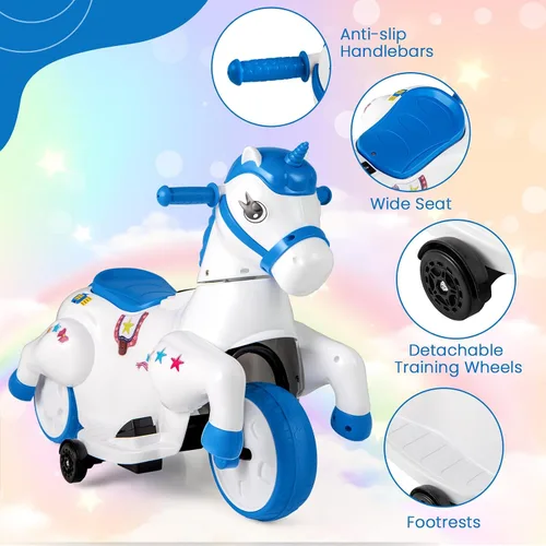Miniatura 5 de HONEY JOY 12V Unicorn Ride en Juguetes, Caballo de Paseo Motorizado de 3 Ruedas con Batería, con Ruedas de Entrenamiento, Música, Subida y Bajada