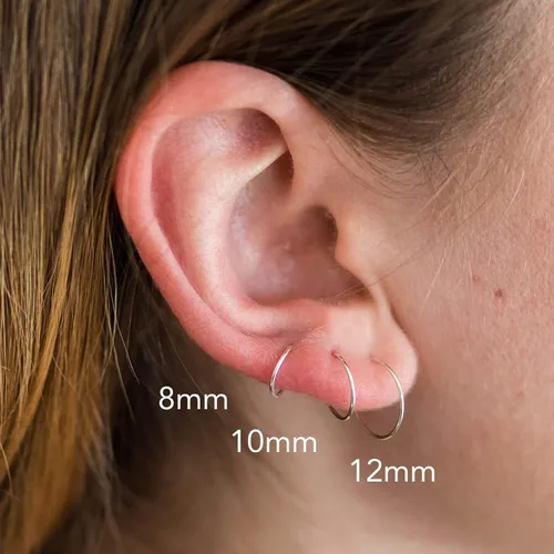 Miniatura 7 de Aretes de aro pequeños de plata de ley. Aretes de aro pequeños de plata de ley 925 maciza de calibre 24 de 0.472 in y media pulgada