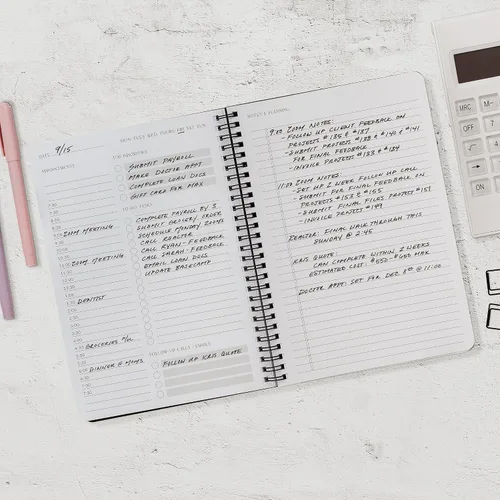 Miniatura 7 de Hermoso planificador diario y cuaderno con horario por hora, bloc de notas estético en espiral para organizar fácilmente tus tareas y citas, Negro