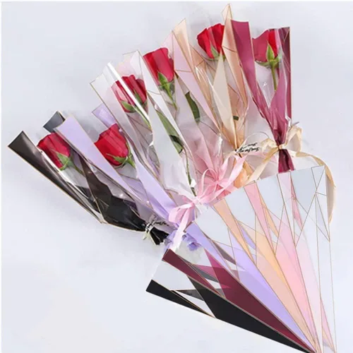 OUKEYI 150 unidades, 6 colores, papel de regalo de flores, bolsa de embalaje de rosas individuales, suministros de ramo de floristería, papel de