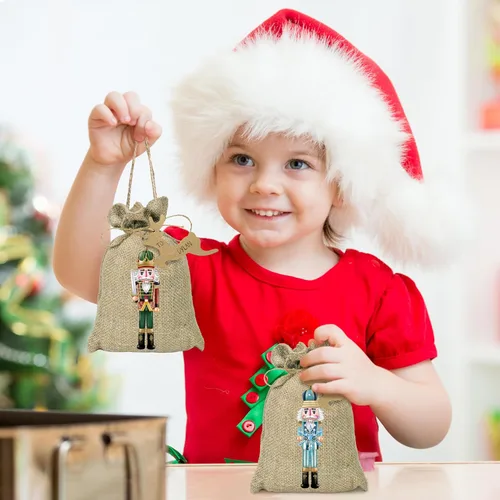 Miniatura 7 de BORAMDO Bolsas de Envolver de Lino Cascanueces de Navidad, 24 Piezas, Acuarela 12 Diseños, Pequeñas Bolsas de Dulces Golosinas para Suministros