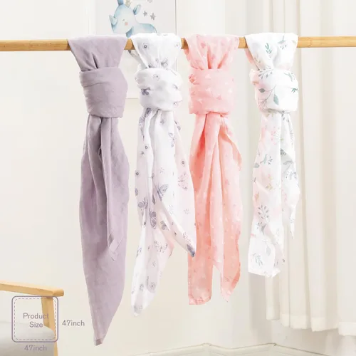 Miniatura 6 de Little Grape Land Mantas Envolventes de Muselina 47''x47'' Paquete de 4, 100% Algodón Tamaño Grande Mantas Envolventes para Bebé Recién Nacido