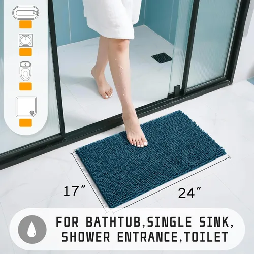 Miniatura 2 de Yimobra Alfombras lavables para baño, alfombra de baño de chenilla súper suave y absorbente para piso y alfombra, alfombra antideslizante de secado