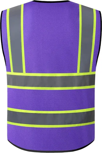 Miniatura 2 de Chaleco de seguridad reflectante de alta visibilidad para hombres y mujeres con bolsillos y cremallera frontal, cumple con los estándares ANSI/ISEA