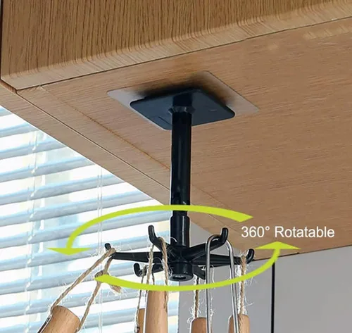 Miniatura 3 de Colgador de utensilios de cocina con 6 ganchos, gancho organizador para debajo del gabinete para cocina y baño, giratorio de 360°, ahorro