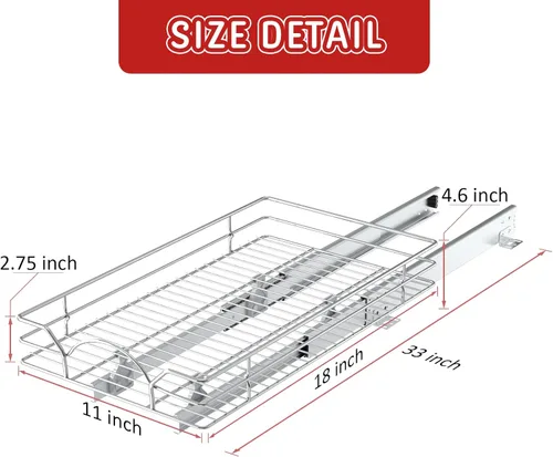 Miniatura 4 de LOVMOR Organizador de gabinete extraíble y almacenamiento de 11 pulgadas de ancho x 18 pulgadas de profundidad, estantes deslizantes para armarios 1