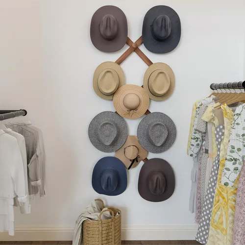 Miniatura 3 de SKOLOO Perchero Grande para Sombreros de Pared, Colgador de Pared de Acordeón de Madera, Moderno, Ganchos Expandibles para Abrigos, Perchero