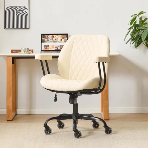 YFO Silla de escritorio para oficina en casa, ruedas de goma, ergonómica, con soporte lumbar, altura ajustable, giratoria, reposabrazos ejecutivo,