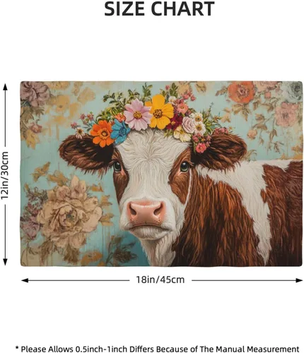 Miniatura 4 de Juego de 6 manteles individuales de vaca de granja, lavables, diseño floral de vaca de primavera, resistentes al calor, de algodón, lino, para mesa