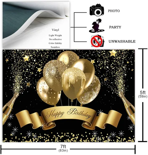 Miniatura 2 de Avezano Telón de fondo de cumpleaños con globo dorado con purpurina para niñas y mujeres, pancarta de fiesta de feliz cumpleaños, fotografía
