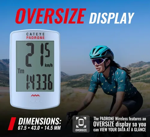 Miniatura 2 de CATEYE Computadora Inalámbrica para Bicicleta Padrone – Ciclocomputadora con Pantalla de Gran Tamaño, Velocímetro y Odómetro Inalámbricos, Montaje