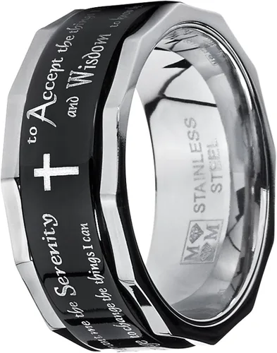 Miniatura 2 de Metal Masters Co. Anillo giratorio de oración de serenidad con cruz religiosa de acero inoxidable negro para hombre y mujer, 0.354in, Metal, Sin