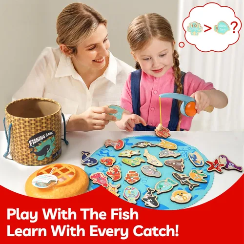 Miniatura 9 de TOP BRIGHT Juego Montessori de Pesca para Niños Pequeños - Juguetes Magnéticos de Pesca de Madera para Niños de 3 Años, Regalo para Niñas y Niños