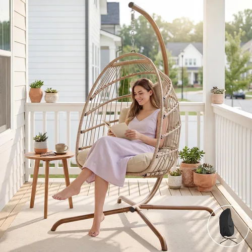 NICESOUL Silla de huevo con soporte para interiores y exteriores, sillas hamaca colgante para todo tipo de clima con cojín, 350 libras, silla