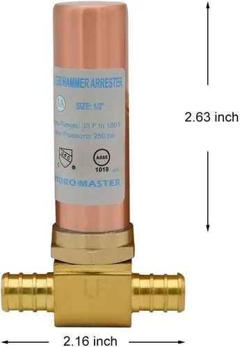 Miniatura 3 de HYDRO MASTER Tee Pararrayos de martillo de agua,latón limpio,1/2 "Pex x 1/2" Pex