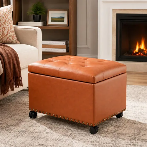 Miniatura 8 de Joveco Otomana rectangular de 24" con almacenamiento para sala de estar, banco tapizado con asiento y reposapiés con tapa abatible, reposapiés